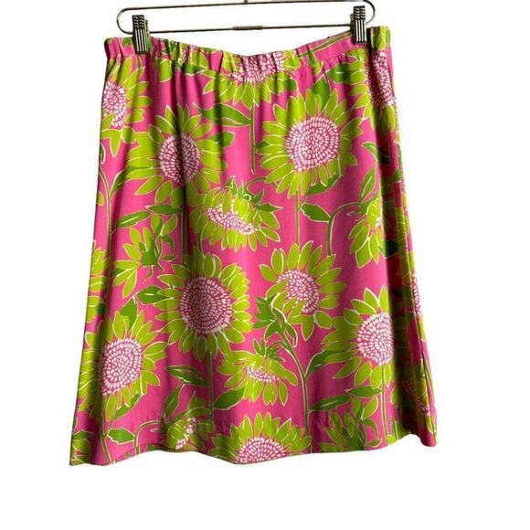 Lilly Pulitzer Silk Daisy Pencil Skirt Women's 8 Pink Green Spring Floral - Picture 1 of 4